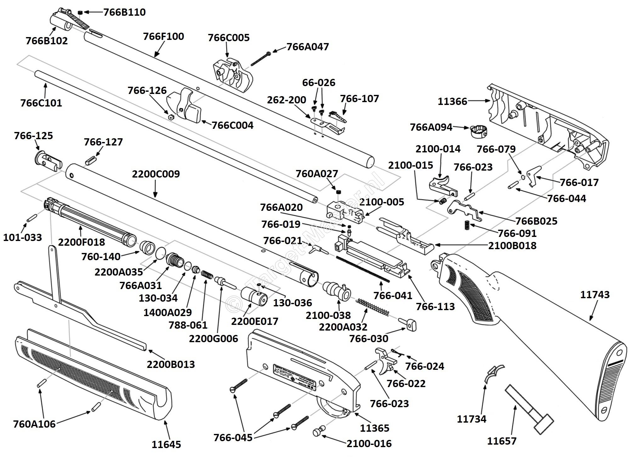 2100W, Onderdeeltekening Crosman 2100W 2100W, Onderdeeltekening Crosman 2100W